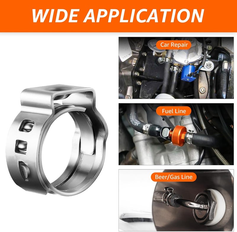 WELLBOM 20cs Stianless Steel Single Ear Heavy Duty Hose Clamps 11-12mm for PEX Tube Fitting Connection,304 Stianless Cinch Clamp Rings Rustproof Pinch Crimp Clamp Securing Pipe Hose Automotive Fuel Line - Image 5